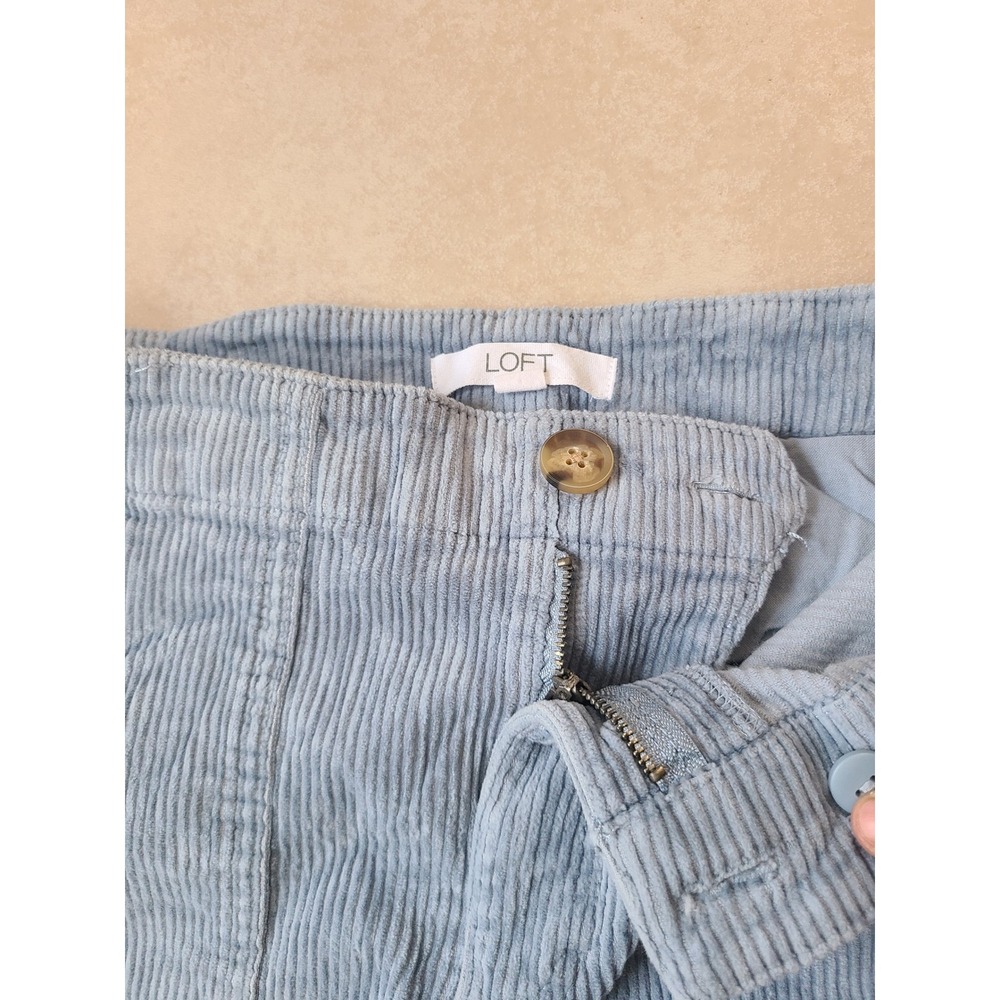 LOFT Corduroy Pants Women 4 Light Blue  Straight Leg Patch Pocket - Picture 2 of 9